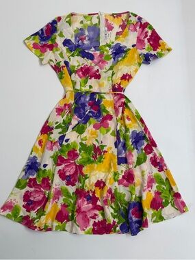 Luca Luca 100% Silk Floral Dress Made in Italy Fit and Flare Small Medium